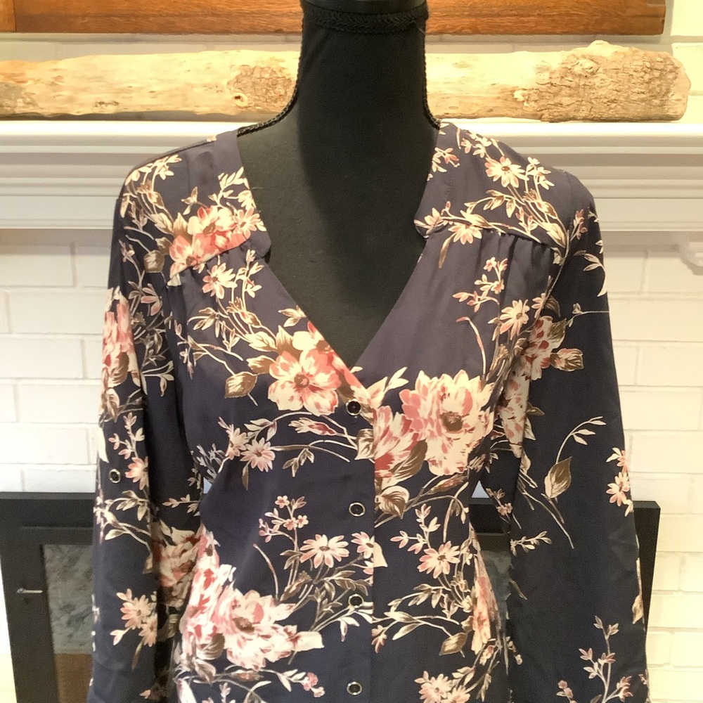 #308 Amazing 41 Hawthorn Floral Shirtdress Size Large - Picture 3 of 9